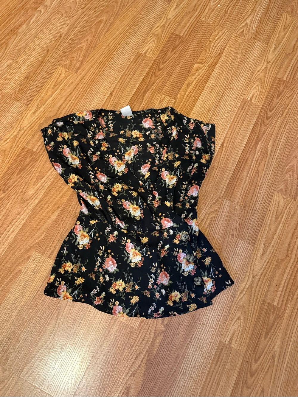 NOBO Black Floral Cinched-Waist Women's Top